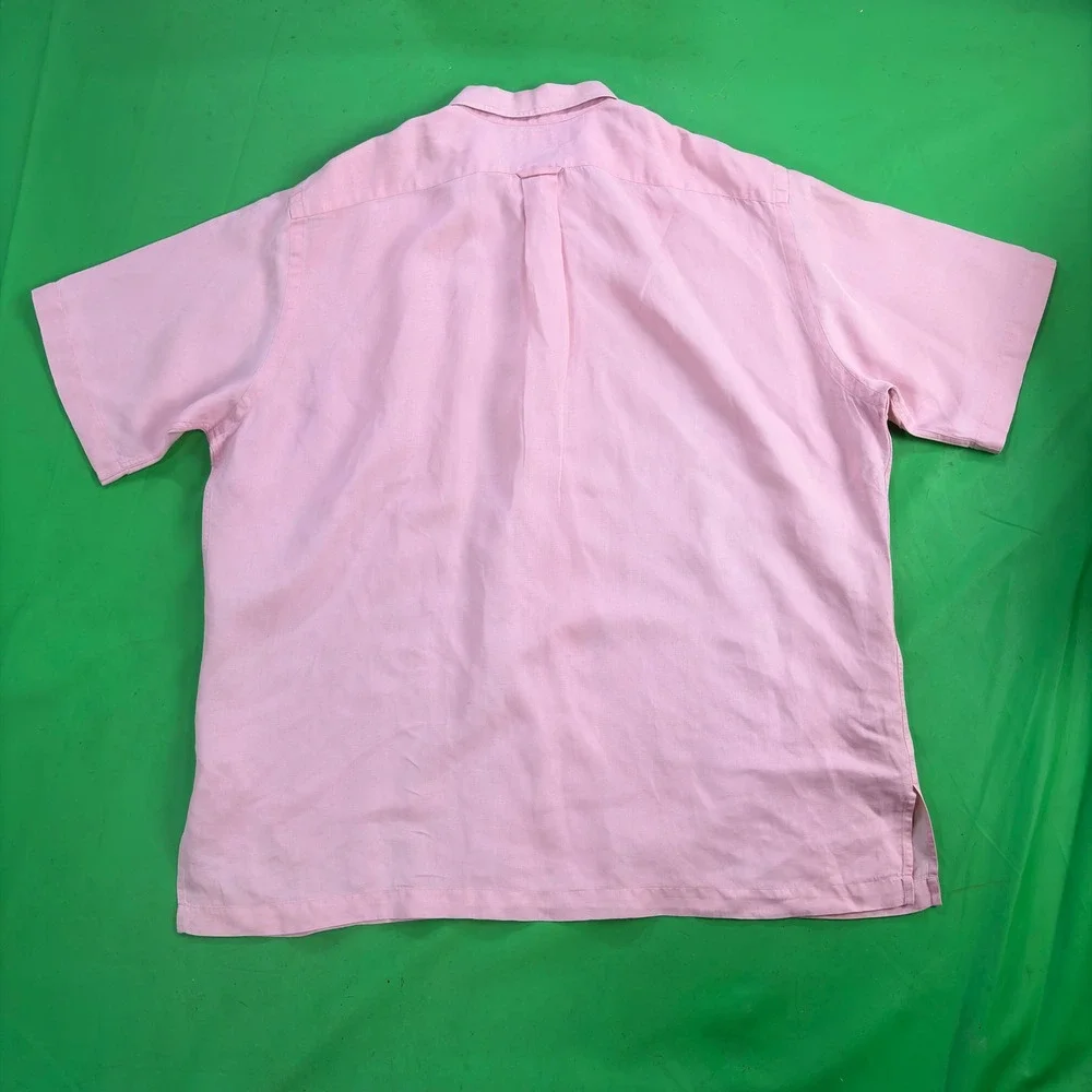 VTG 90s Caldwell Polo Ralph Lauren Mens XL/2X Pink Linen/Silk Camp Collar Pony